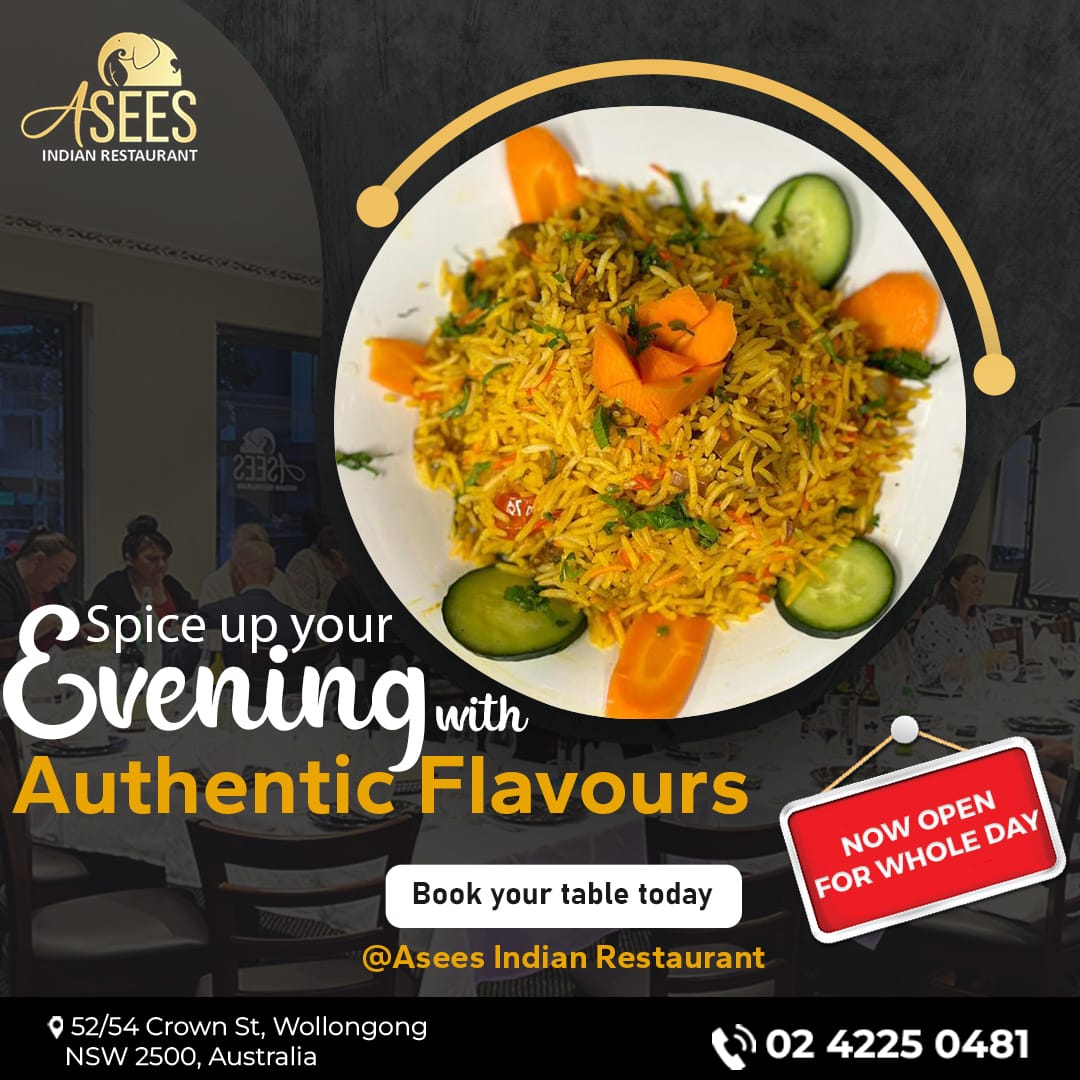 Spice up your evening with Authentic flavours
Book your table today at Asees Indian Restaurant 
Now open for whole day 

☎️ 02 4225 0481
asees.com.au

#aseesrestaurant #indianflavors #foodiewollongong   #yummy  #nsw #Australia #foodielife #instagoodfood #Wollongong
