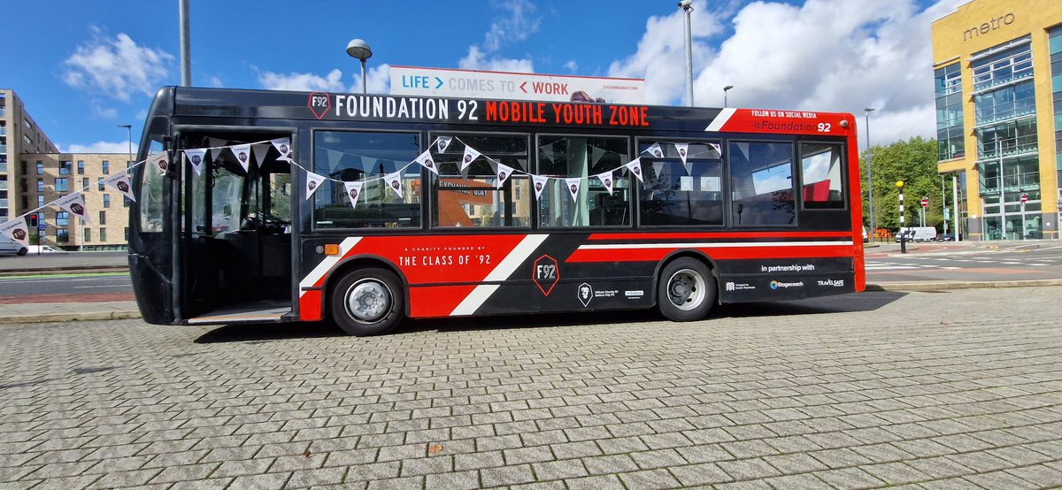 Foundation92's tweet photo. Today we’re at Exchange Quay with @1stCentral and the #F92 Mobile Youth Zone! 

Tune in Monday to find out why 👀

#ExcitingTimes #partnership https://t.co/kqX0x24KMV