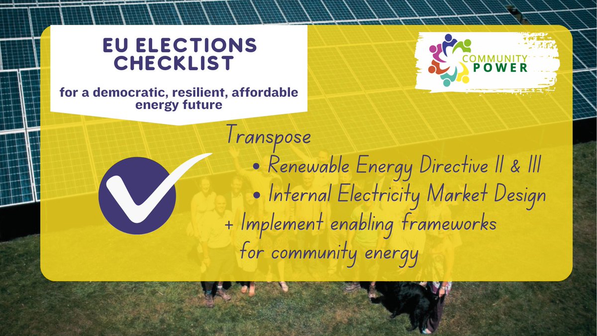 🇪🇺🔌 We call on the next European Commission to oversee RED II & III and IEMD's proper transposition, ensuring fair play for energy communities. This means 🗲 fair grid access 🗲 simpler procedures 🗲 financial support #CleanEnergy