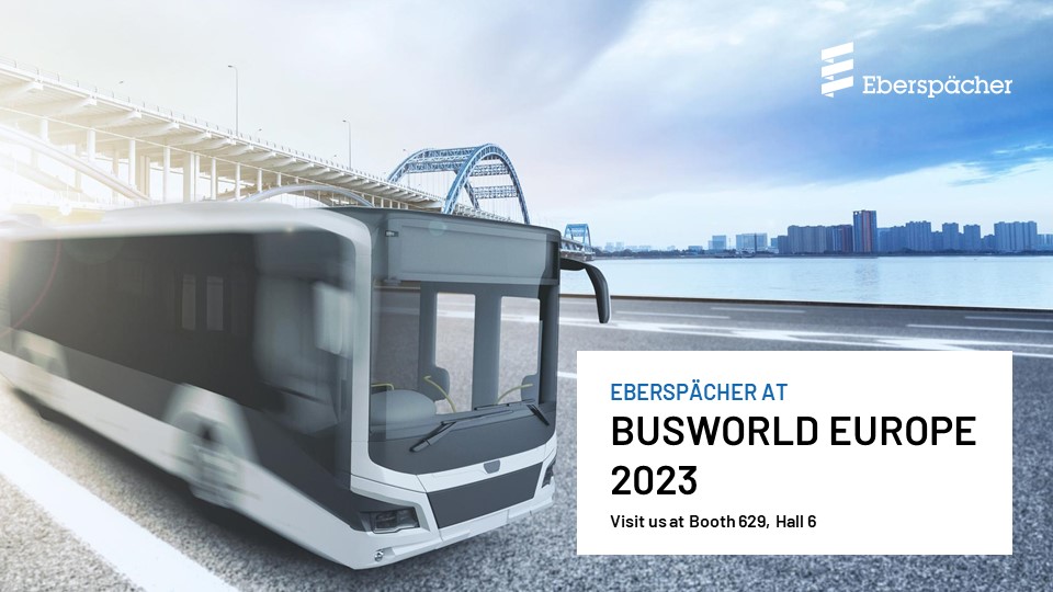 See you at Booth 629 in Hall 6 at <a href="/busworld/">busworld</a> Europe 2023! Eberspächer is presenting two new air conditioning systems primarily for hybrid and battery-electric buses. Digital and cloud-based services are expanding the portfolio. To the press release: fcld.ly/udcds6p