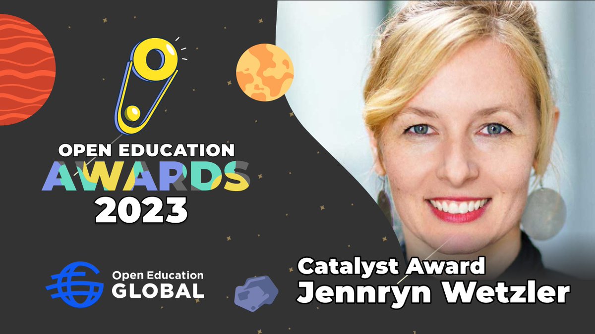 OpenEdGlobal's tweet photo. 🏆 #OEGlobal23 Winners Announced!
#PeopleInOpen
#OpenCatalyst #AwardWinner is @jennrynw at @CreativeCommons
🎉 Congratulations!! 🪅
Winners 🤝 https://t.co/RyHjV9jX4f
Ceremony ⏯️ https://t.co/XGhB8QJ6BM
#OEAwards #OpenEducation #EducationExcellence #CelebrateExcellence https://t.co/uGZrvNRDgl