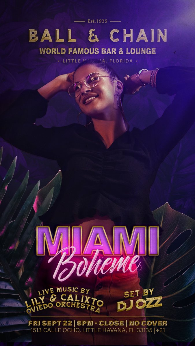 BallAndChainBar's tweet image. TODAY: #LiveSalsa noon to 6 p.m., #LiveJazz 6 to 9, then #SalsaNight ft. @DJElRusso, 8 and a FREE #SalsaLesson, 9

TOMORROW: @MiamiBoheme Night with DJ Ozz + #LiveMusic by Lily &amp;amp; Calixto Oviedo Orchestra, 8

#supportlocal ballandchainmiami.com

🍍💚