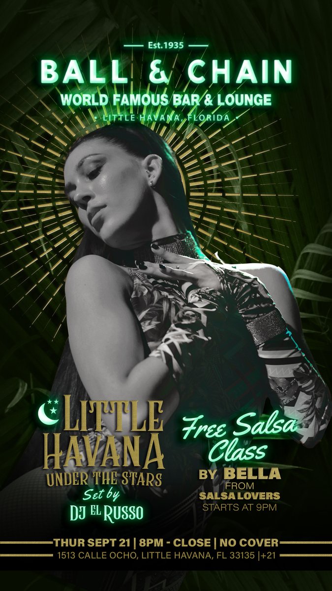 BallAndChainBar's tweet image. TODAY: #LiveSalsa noon to 6 p.m., #LiveJazz 6 to 9, then #SalsaNight ft. @DJElRusso, 8 and a FREE #SalsaLesson, 9

TOMORROW: @MiamiBoheme Night with DJ Ozz + #LiveMusic by Lily &amp;amp; Calixto Oviedo Orchestra, 8

#supportlocal ballandchainmiami.com

🍍💚