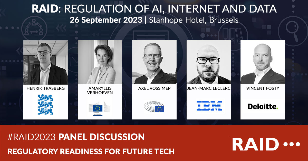 RAIDinnovation's tweet photo. With #RAID2023 conference just around the corner, it's time to announce our final panel discussion on Regulatory Readiness For Future Tech. We have some fantastic contributing speakers and it's not too late to join them in Brussels on Tue 26 Sep ⬇️
https://t.co/IQc13tHpSD https://t.co/TaYvUZd7Na