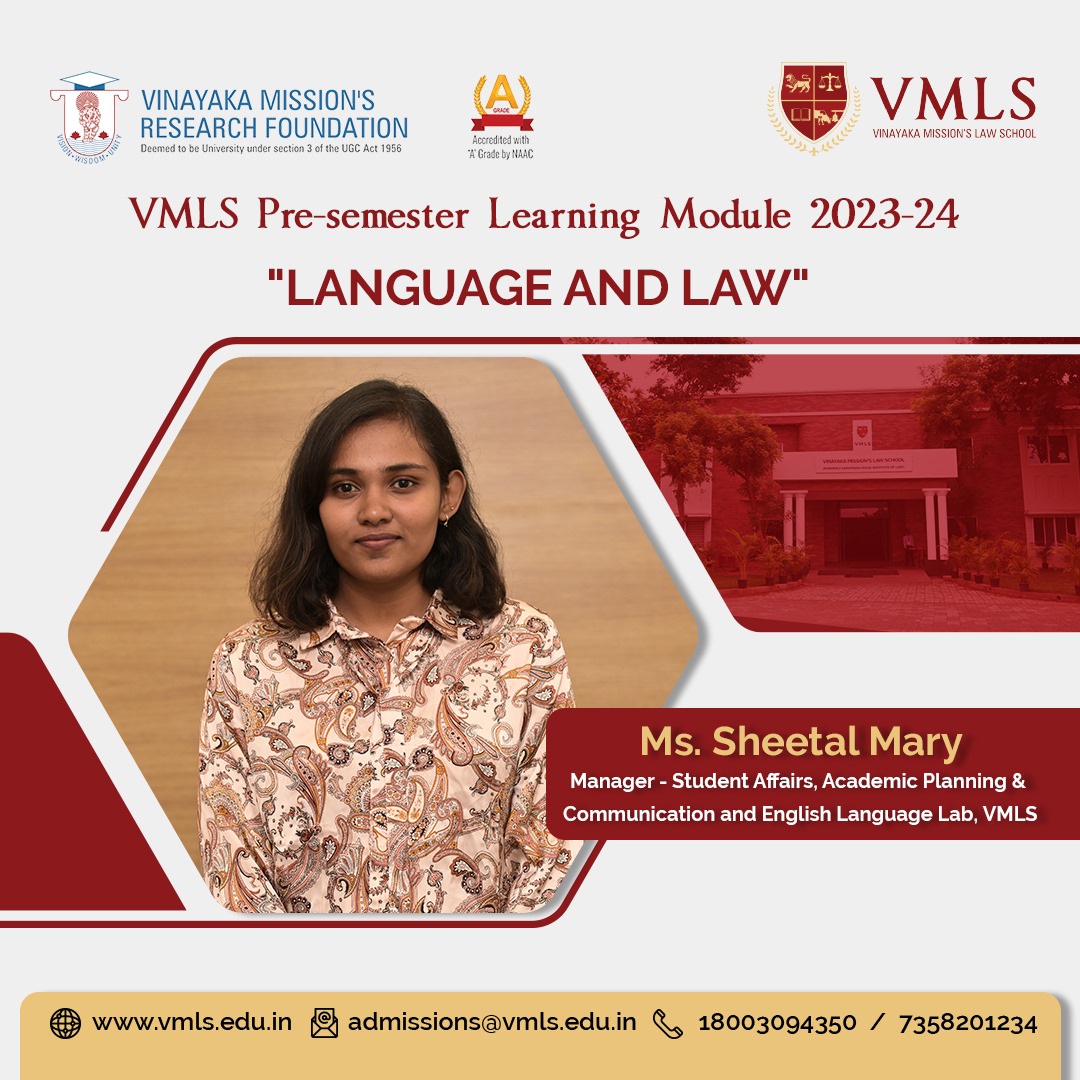 Vmlschennai's tweet image. Sheetal Mary, Chief Coordinator of Communications and English Language Lab hosts an interactive workshop on Email Writing for the incoming batch of students at Vinayaka Mission's Law School.
Youtube Link: youtu.be/rCDQmu8V_qU
#vmls #learningmodule #StudentLife