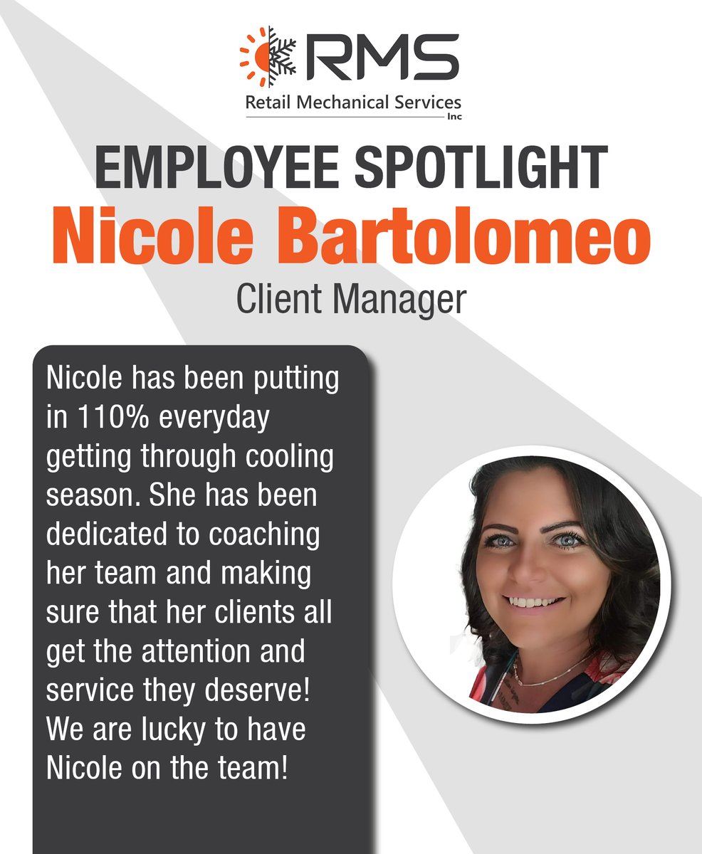 RetailMechanica's tweet photo. This quarter's Employee Spotlight goes to Nicole! Your everyday commitment and dedication is very much appreciated.
#EmployeeAppreciation #EmployeeSpotlight #ThankYou #Teamwork #HVAC https://t.co/o3nr9TeIbj