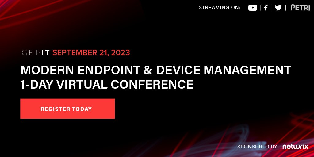 EverythingMS's tweet photo. LIVE IN ONE HOUR! Join us for our next GET-IT conference on Modern Endpoint & Device Management. #endpointmanagement #VirtualConference #GETIT #secureremoteworking
Register here:
https://t.co/B08exTMq52 https://t.co/R4FBQRAgrn