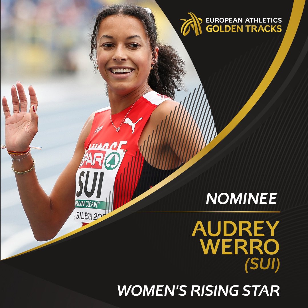 Audrey Werro 🇨🇭 is nominated for the women’s Rising Star award! ✨

🎂 19
🥇 European U20 800m champion
🏆 European Team Championships winner
🇪🇺 European indoor finalist
⏱️ World U20 800m leader (1:58.13)
⏱️ World U20 1000m record (2:34.89)

Retweet to vote for Werro!

🗳️ Voting