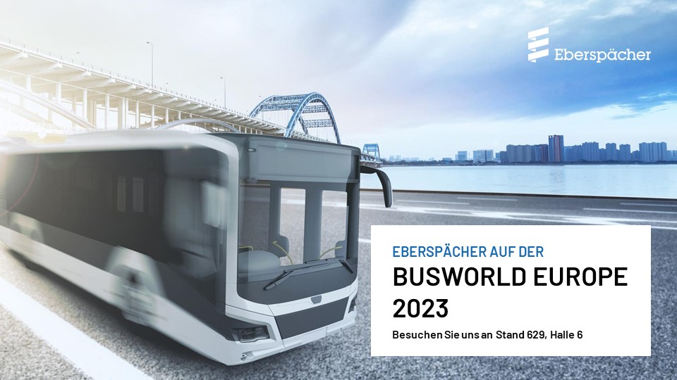 Wir sehen uns am Stand 629 in Halle 6 auf der <a href="/busworld/">busworld</a> Europe 2023! Eberspächer stellt zwei neue Klimasysteme vor allem für hybride und batterieelektrische Busse vor. Digitale und cloudbasierte Services erweitern das Portfolio. Zur Pressemitteilung: fcld.ly/kwu38kv