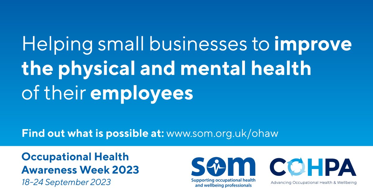 A key part of #ohaw2023 is making sure small businesses are informed about #OccupationalHealth

Both <a href="/SOMNews/">SOM e-News</a> and COHPA have produced some essential resources for all SMEs, available here: cohpa.org/occupational-h…

#COHPA  #OccupationalHealthSupport #OccupationalHealthAwareness