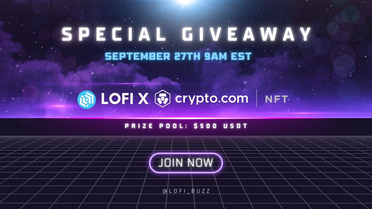 Giveaway from 🫡
@lofi_buzz x <a href="/cryptocomnft/">Crypto.com NFT</a>

🏆Prize Pool >> $500USDT     

1⃣ Follow @lofi_buzz and <a href="/cryptocomnft/">Crypto.com NFT</a>  
2⃣ Like, RT, Tag 3 friends  
3⃣ Like, RT Pinned Twit @lofi_buzz 
4⃣ Add bit.ly/460w0d5 to your calender🗓️

LOFI Pods Mystery BOX Drop is Coming!🧵