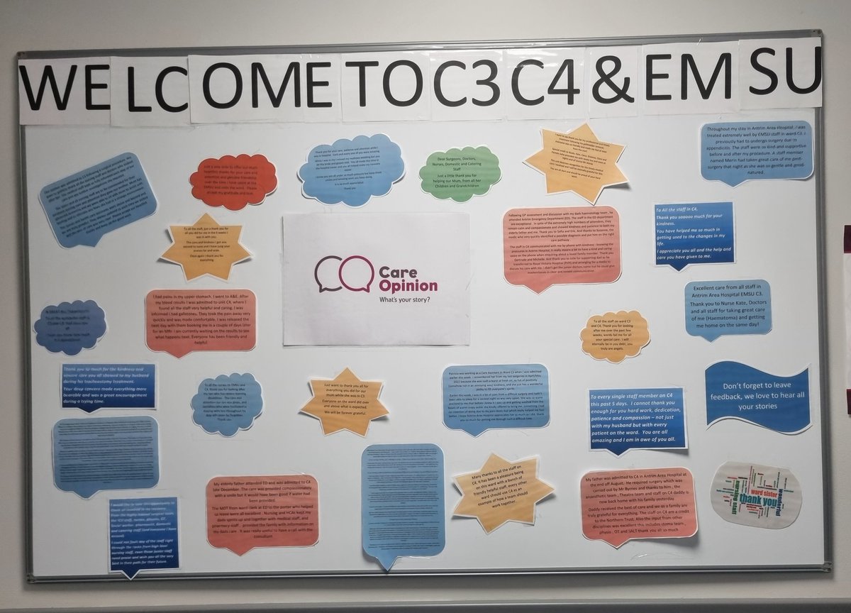 NualaOConnell2's tweet photo. We love to see all your feedback and to share your stories with other patients and their families. You can leave feedback through @careopinion, cards and @NHSCTrust website. All feedback is valued and shared. @aileencassidy @bernie_irvine @Helendavis61669 @MaryDonaghy15 https://t.co/oso68nlgux