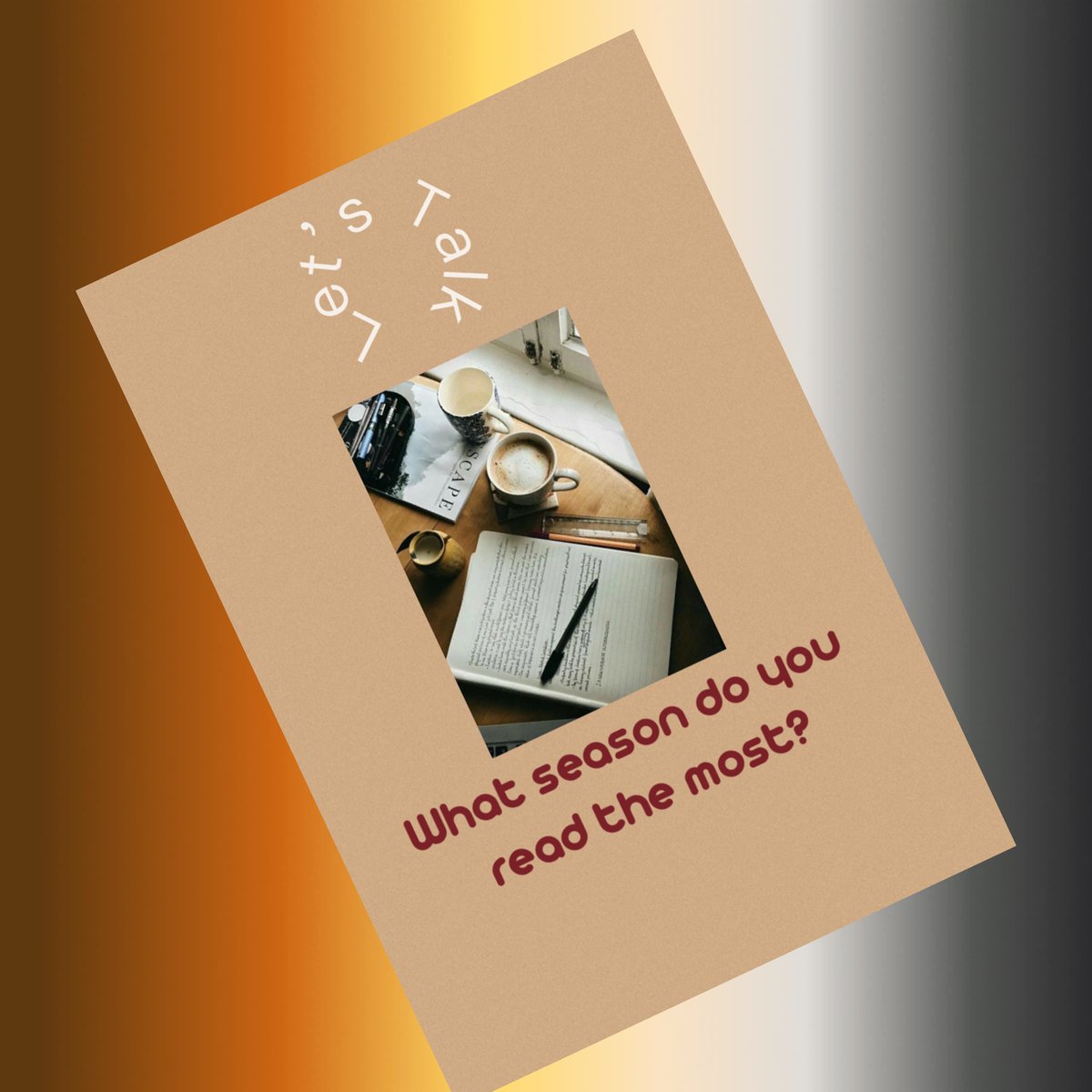 MusuWrites's tweet photo. Let's Talk. Winter, Spring, Summer, FALL.... which one do you read the most? #seasonalreading #fallreads #seasons #winter #spring #summer #fall https://t.co/4qVFaIfq99