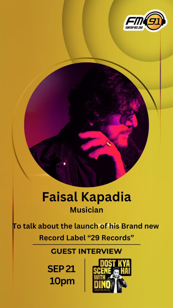 Return of a legend Faisal Kapadia on the show tonight 10pm <a href="/FM91_official/">FM91 Pakistan</a>