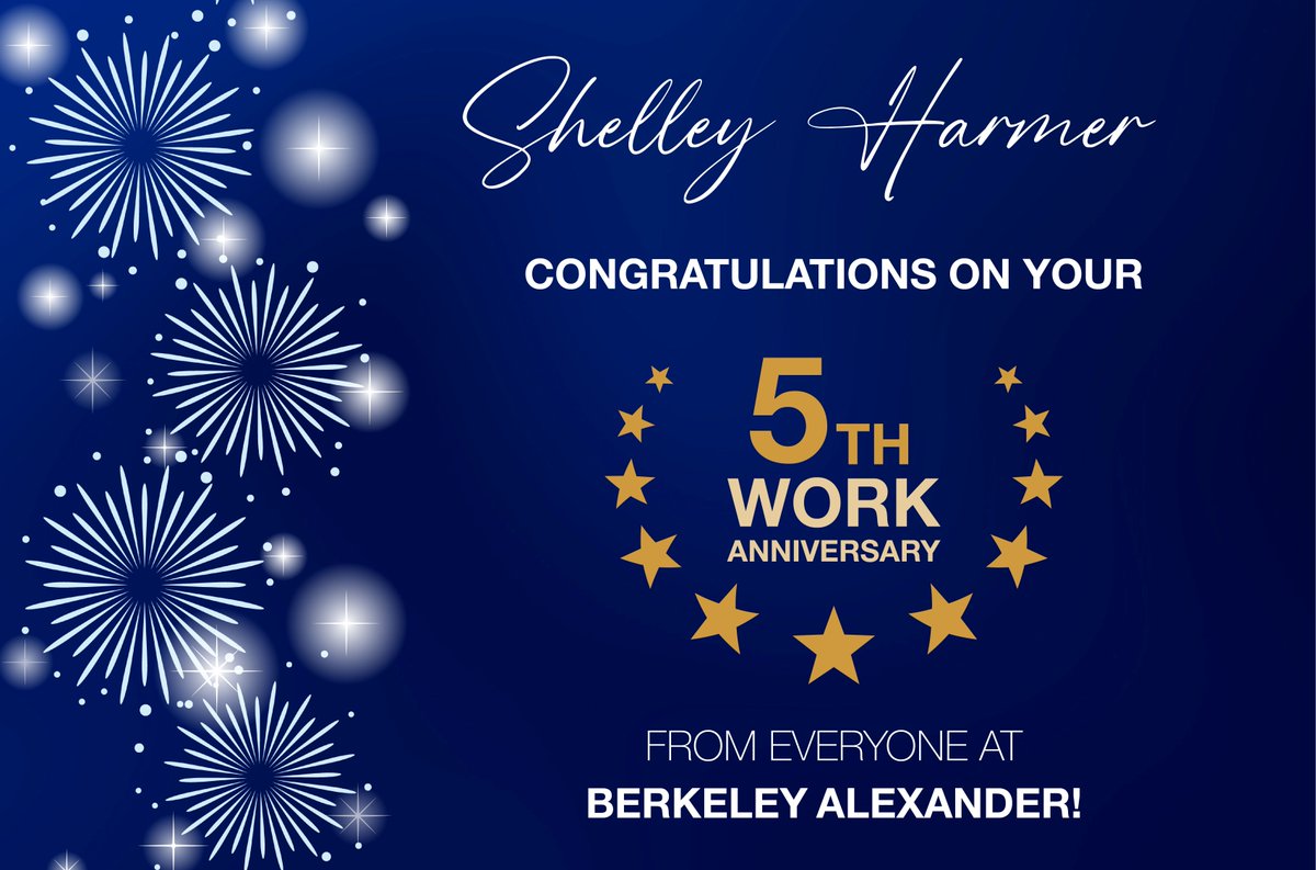 BA_Insurance's tweet image. Please join me in congratulating Shelley Harmer on her 5th Anniversary with Berkeley Alexander.  Where has the time gone Shelly?! Thank you from us all at BA for all your hard work and for being such a positive member of our happy team.