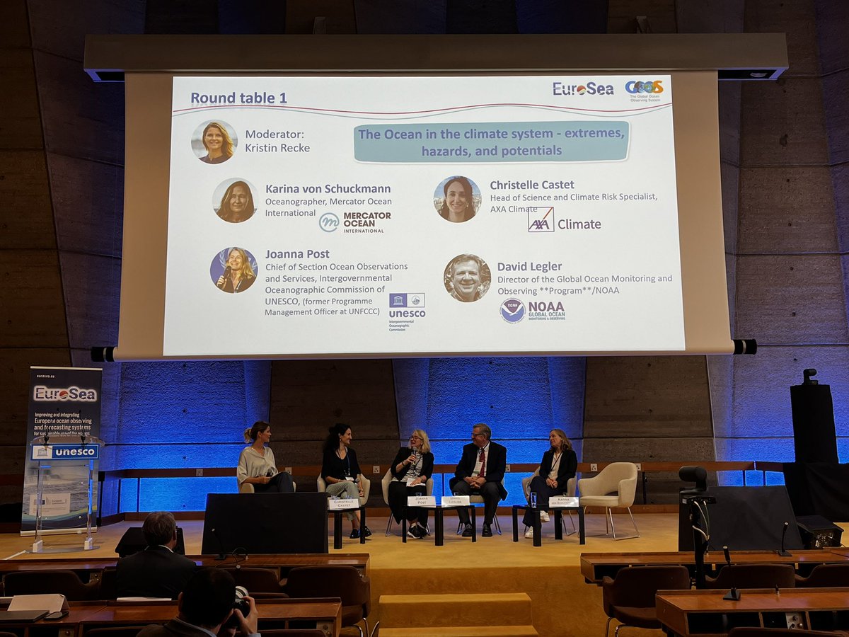 The Paris agreement on #ClimateChange was a paradigm shift for science. Now countries need to recognize that the #ocean is a solution space for climate action 🌏 GOOS Director Joanna Post is speaking at the Round table 1 of the @Euro_Sea High Level Symposium!