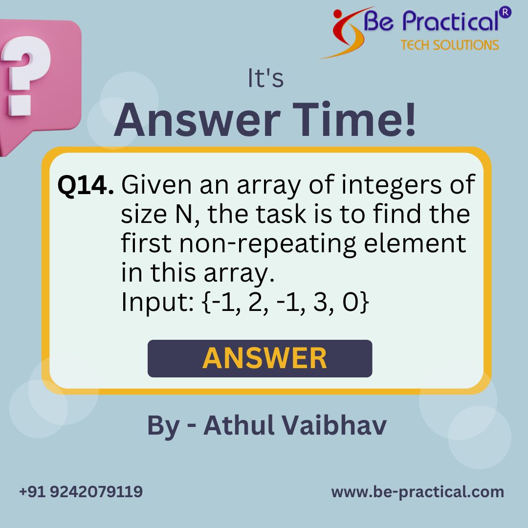 bepractical_com's tweet image. 🔍 Problem Statement: Given an array of integers, our goal is to identify and reveal the first non-repeating element in the array.
lnkd.in/grCCDxtq
Call us for a job-ready course: 919242079119
#JavaProgramming #CodingTutorial #AlgorithmExplained #ArrayManipulation