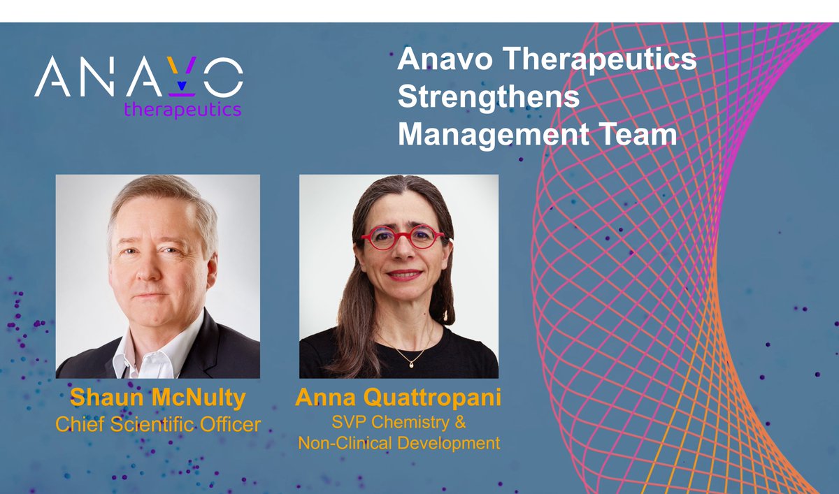 We are thrilled to welcome Shaun McNulty as our new Chief Scientific Officer and Anna Quattropani as SVP Chemistry &amp; Non-Clinical Development. anavotx.com/#leadership