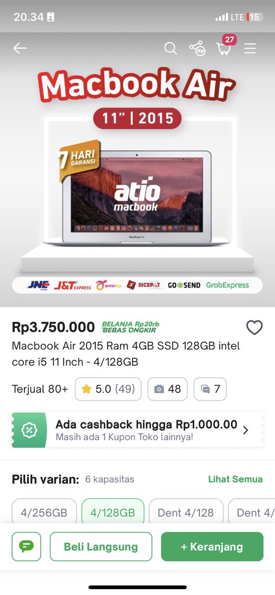Yang budget tipis setipis macbook 11" 2015
Coba cek ini di Tokopedia, deh. 
Harganya Rp3.750.000. 
tokopedia.link/inqnUsr4gDb
