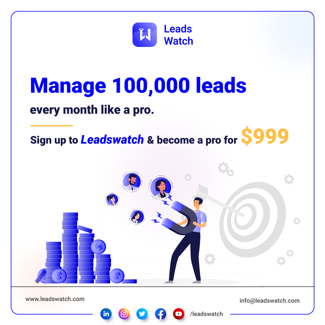 Leadswatch offers a myriad of pro features along with access to 100,000 pre-qualified high-quality leads for just $999. Sign up to Leadswatch and reinvent your entire sales process for success. leadswatch.com #leads #businessgrowth #marketingtips #marketingdigitalonline