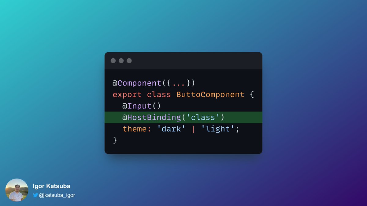 katsuba_igor's tweet photo. 🧐 the most common cases when I reviewed #Angular code

Combine the Input and HostBinding decorators to set the value of an input parameter as a class to the component's host element.

#AngularCodeReview https://t.co/ZM0iN5gfMl
