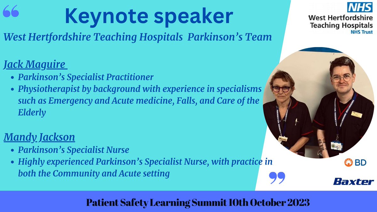 📢Proud to introduce #teamwestherts Parkinson's Specialists who will be delivering a keynote address at our upcoming Patient Safety Learning Summit! The last few tickets are available at tinyurl.com/Patient-Safety… are going fast, grab yours now to join the event of the year!📢