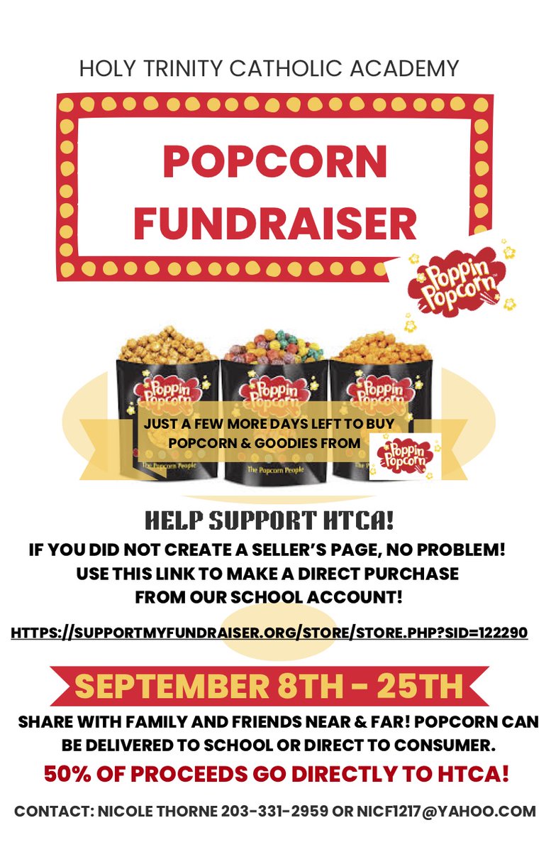 Last chance to order your popcorn! Our Poppin Popcorn fundraiser ends on September 25th.