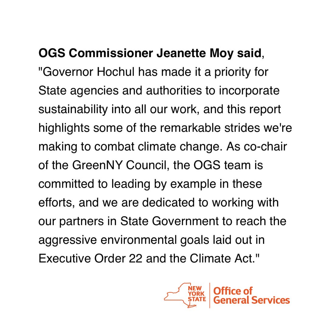 NYS_OGS's tweet image. This week, the GreenNY Council released the 11th Annual Greening New York State progress report, highlighting how state agencies are leading by example in the fight against climate change and decreasing the environmental footprint of State operations.

#TeamOGS x #ClimateWeek2023