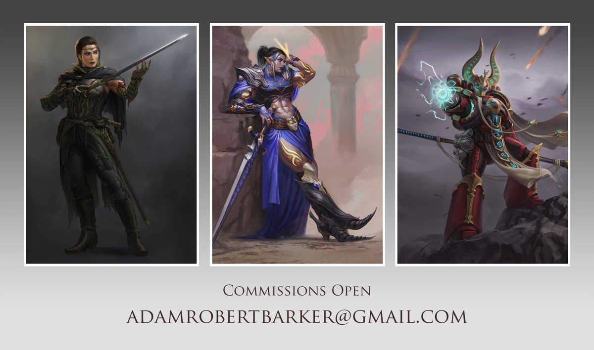 Sup y'all!

I've currently got several slots open from the end of October. So if you'd like any art creating then hit me up! Private/Commercial/Book Covers/TTRPG/etc all fair game. 

Likes &amp; RT would be greatly appreciated <3
🙏  
ty  x