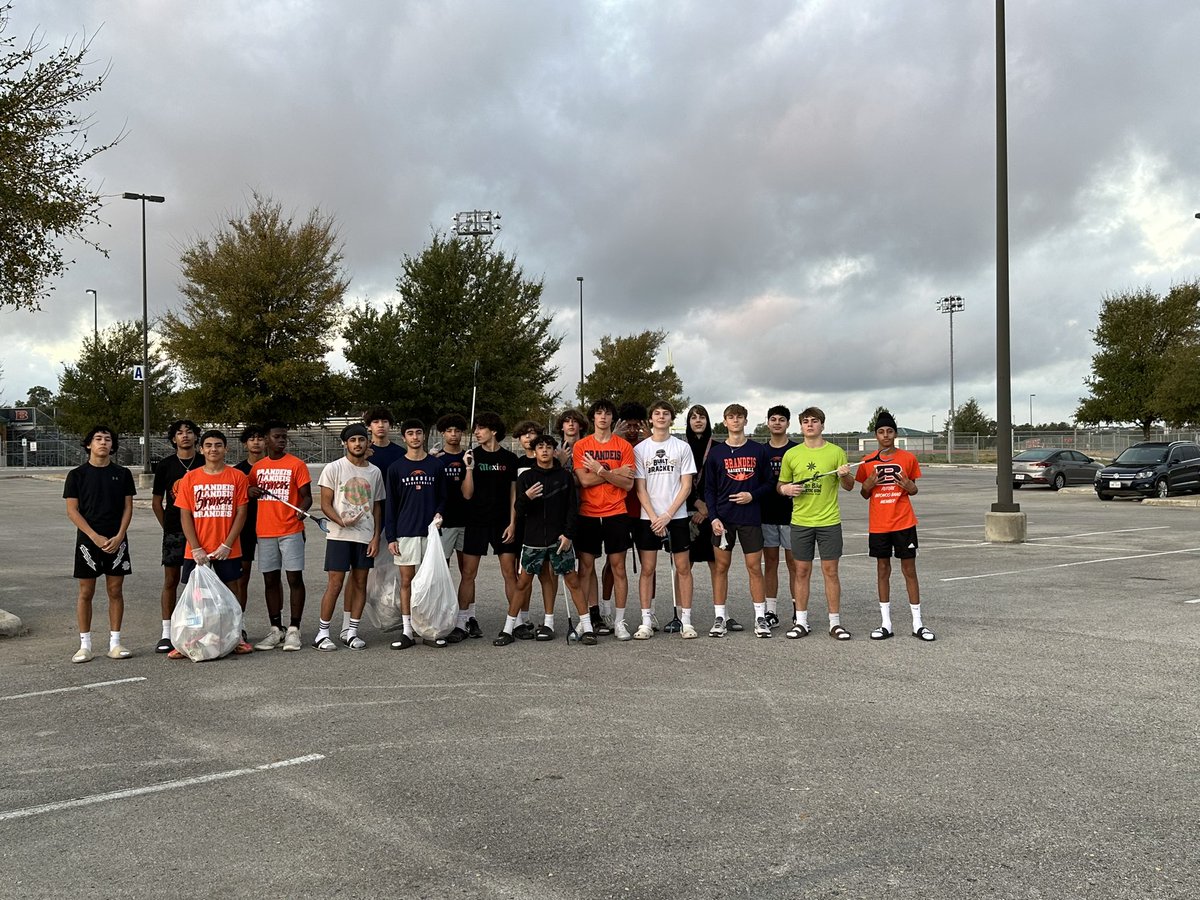 Bronco basketball players out early in the morning helping our custodians with parking lot cleanup. #RepTheB #SchoolPride