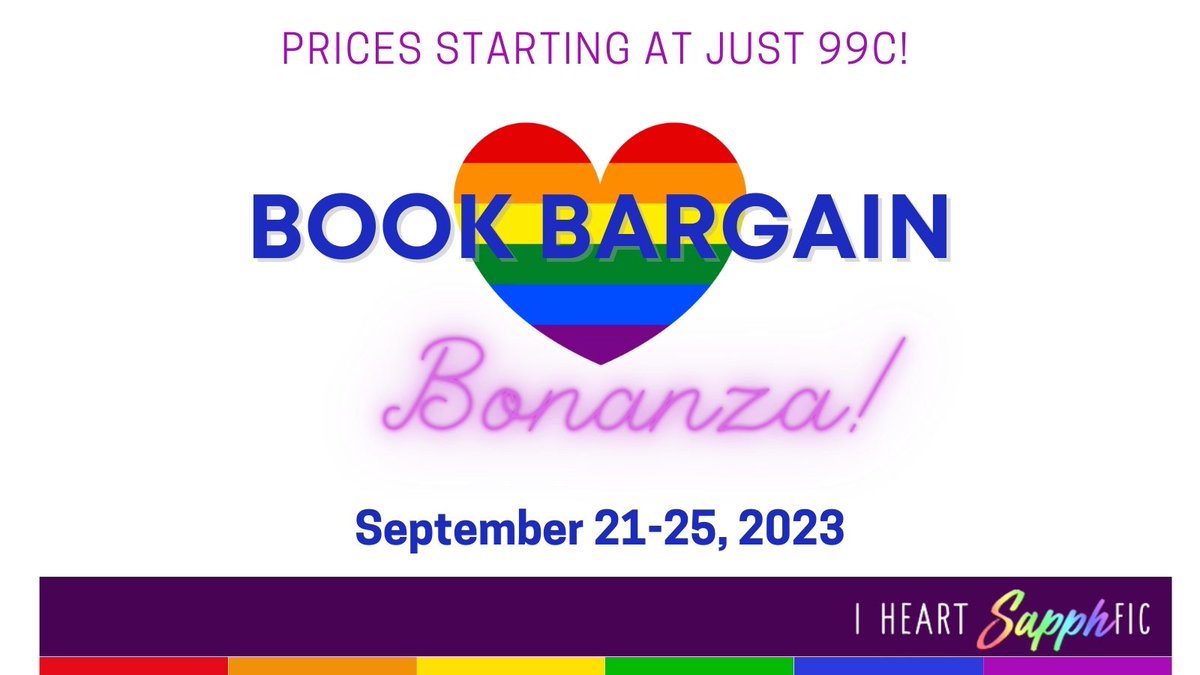The September Book Bargain Bonanza has officially started on I Heart SapphFic! Check out 99c romances and erotica by: @tapurkis @samkestrel555 @ZoeyLennoxBooks @CaileeFrancis @AuthorRebaBale @SuzeSnowAuthor @AliceIMcCracke1 Deets here: bit.ly/46jJ3WV #SapphicBooks