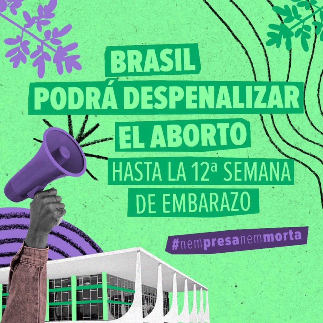 La Suprema Corte de Brasil decidirá sobre la despenalización del aborto hasta la semana 12. El juicio será entre el 22 y el 29 de septiembre. El país podría unirse a México, Argentina, Colombia y Uruguay en la protección de los derechos de las mujeres y niñas #NemPresaNemMorta 💚