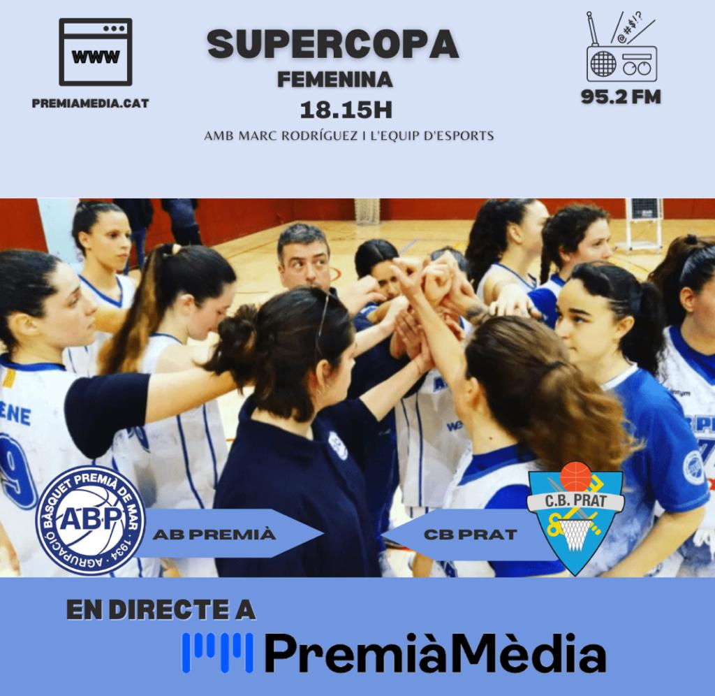 ⚠️Engeguem les transmissions esportives de la temporada

🏀Bàsquet de SuperCopa

🆚Sènior femení <a href="/abpremia/">AB Premià</a> - <a href="/CBPrat/">Club Bàsquet Prat</a>