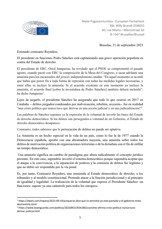 maitepagaza's tweet photo. Las palabras de Sánchez expresan la voluntad de invertir las bases del Estado de derecho democratico. Europa no puede permanecer ajena. https://t.co/HGn2TCQEfc