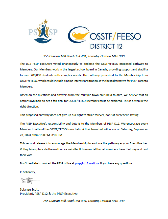 PSSP Toronto, OSSTF tweet media