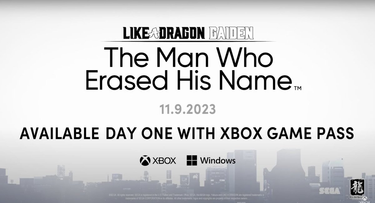 Deathrattle_YT's tweet photo. SEGA and Ryu Ga Gotoku Studio have officially announced that "Like a Dragon Gaiden: The Man Who Erased His Name" will hit Xbox Game Pass the very day it's released. And that's not all— "Like a Dragon: Ishin!", originally launched on February 21, is set to join the Xbox Game Pass catalog before 2023 wraps up. 🎮🔥