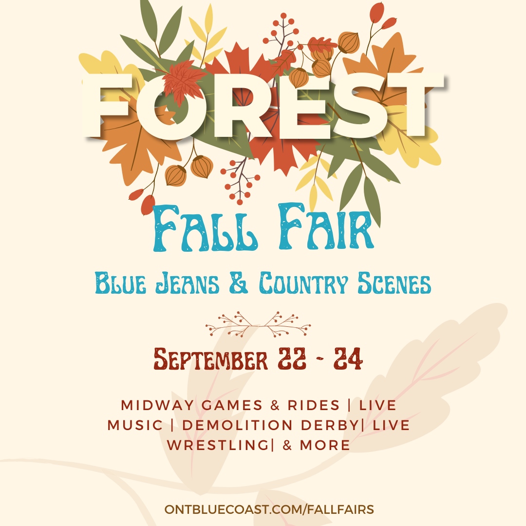 It's almost time for blue jeans and country scenes. 
The Forest fall fair starts tomorrow (Sept 22-24) and is sure to be a fun weekend for the whole family!
Admission is $10 Elementary Children and under FREE
Learn more about Sarnia-Lambton's Fall Fairs at ontbluecoast.com/fallfairs
