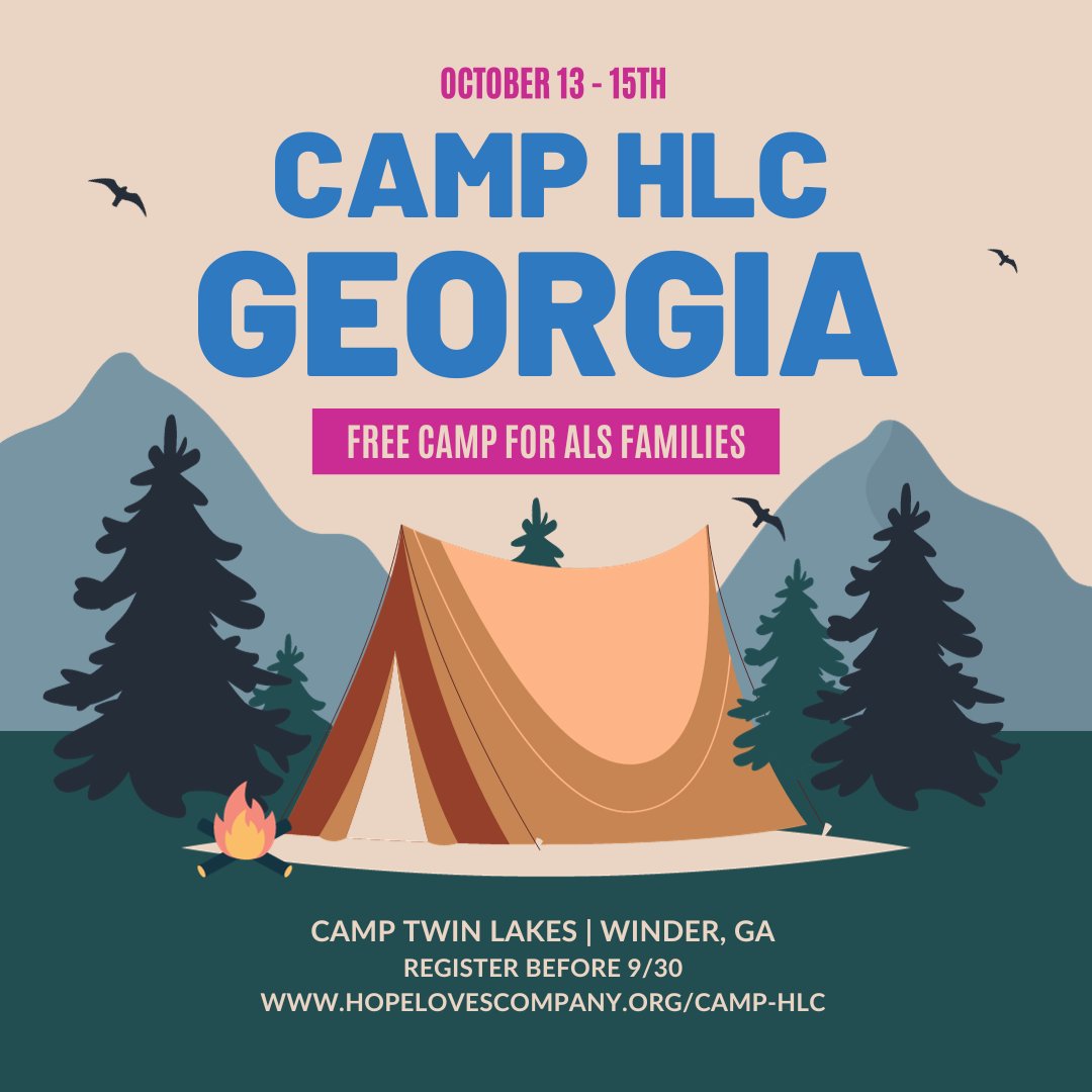 Sign up today for Camp HLC Georgia! Camp HLC serves as a transformational opportunity for children and families to have fun and meet peers experiencing the challenges of dealing with ALS. Sign up here: hopelovescompany.org/camp-hlc