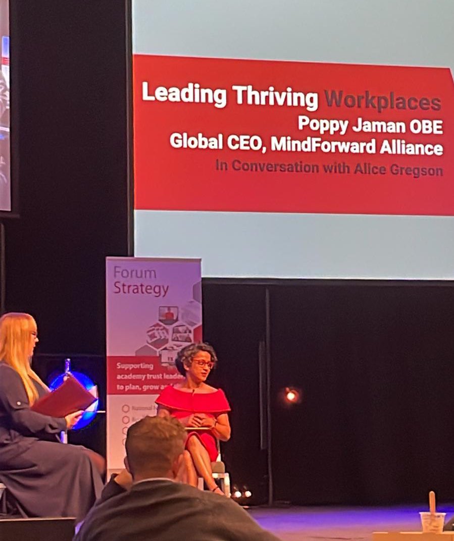 It’s been a really inspiring day with my CFO at the @ForumStrategyUK #TrustLeaders Conference, in particular considering thriving and not just surviving. Currently listening to Poppy Jaman discussing the leadership of thriving workplaces. Sarah, CEO