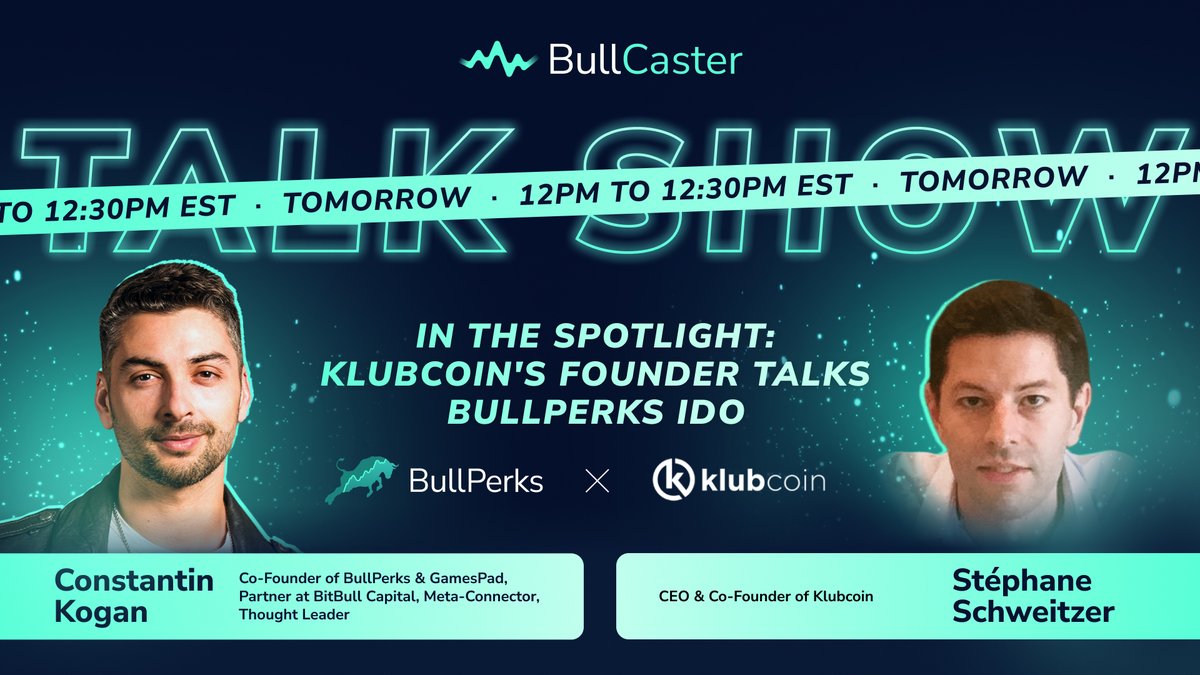 bullperks's tweet photo. π BULLCASTER IS COMING! π
π« It's time to get ready for the next episode of the most anticipated #crypto #talkshow - #BullCaster!
π Meet our guest: StΓ©phane Schweitzer, CEO & Co-Founder of πͺ© @KlubCoin
The show is hosted by π #BullPerks & πΎ @gamespad_vc Co-Founder @constkogan!
Topic: π¦ In the Spotlight: Klubcoin's Founder Talks BullPerks #IDO
β‘οΈ Join us at 4 PM UTC / 12 AM EST on September 22 (Tomorrow): https://t.co/D4vy5NyLE0