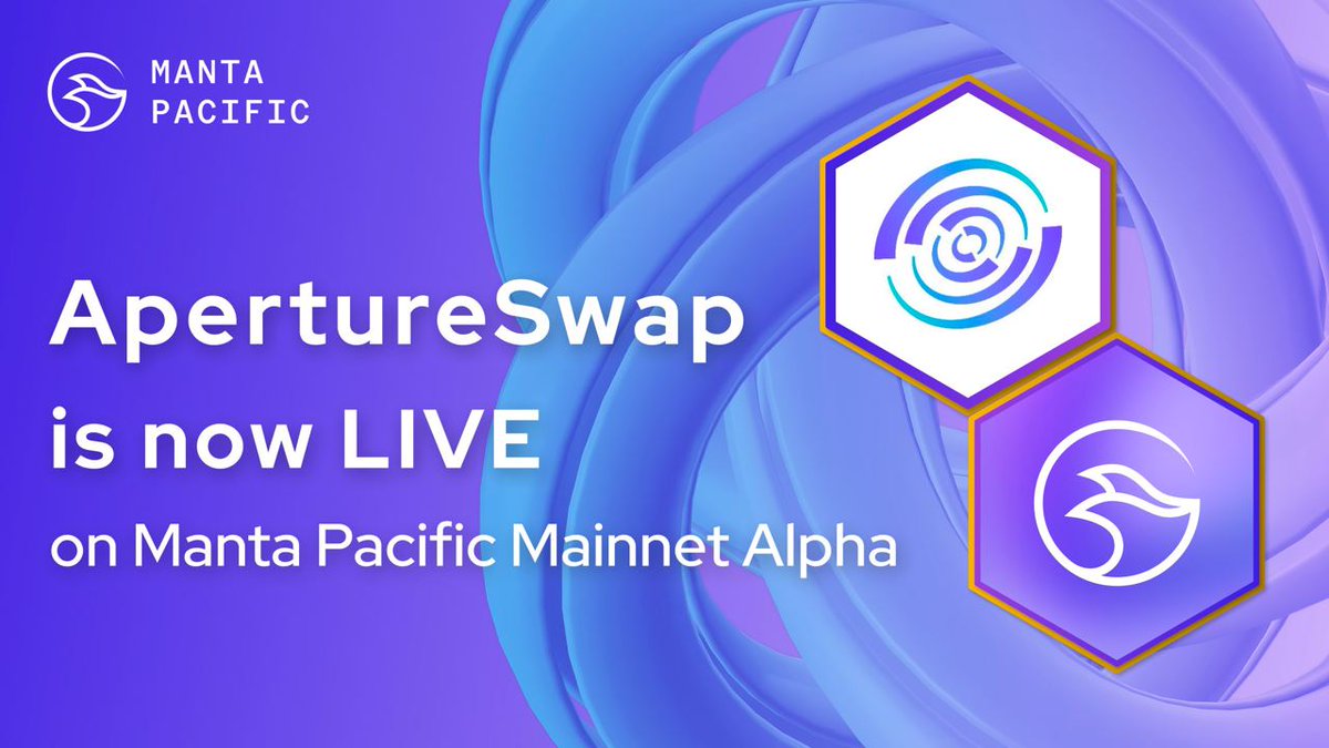 Manta Network (🔱,🔱) (@mantanetwork) on Twitter photo ApertureSwap, a concentrated liquidity DEX built by <a href="/ApertureFinance/">Aperture Finance</a>, backed by <a href="/paraficapital/">ParaFi Capital</a>, <a href="/Arrington_Cap/">Arrington Capital</a>, <a href="/rarestonecap/">Rarestone Ventures</a>, <a href="/DoublePeakGroup/">Double Peak Group</a> and many many others. Now live on the #MantaPacific Mainnet Alpha! 🌊
👉 Explore now: app.aperture.finance/swap ApertureSwap, a concentrated liquidity DEX built by <a href="/ApertureFinance/">Aperture Finance</a>, backed by <a href="/paraficapital/">ParaFi Capital</a>, <a href="/Arrington_Cap/">Arrington Capital</a>, <a href="/rarestonecap/">Rarestone Ventures</a>, <a href="/DoublePeakGroup/">Double Peak Group</a> and many many others. Now live on the #MantaPacific Mainnet Alpha! 🌊
👉 Explore now: app.aperture.finance/swap