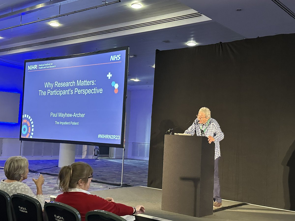 The fabulous self declared Impatient Patient Paul Mayhew Archer making us laugh, raising awareness of Parkinson’s Disease and telling us how he owes much of  his life to research @ the NIHR &amp; NHS Research NHS and You Conference for people new to research- NIHRN2R23 @NIHRcommunity