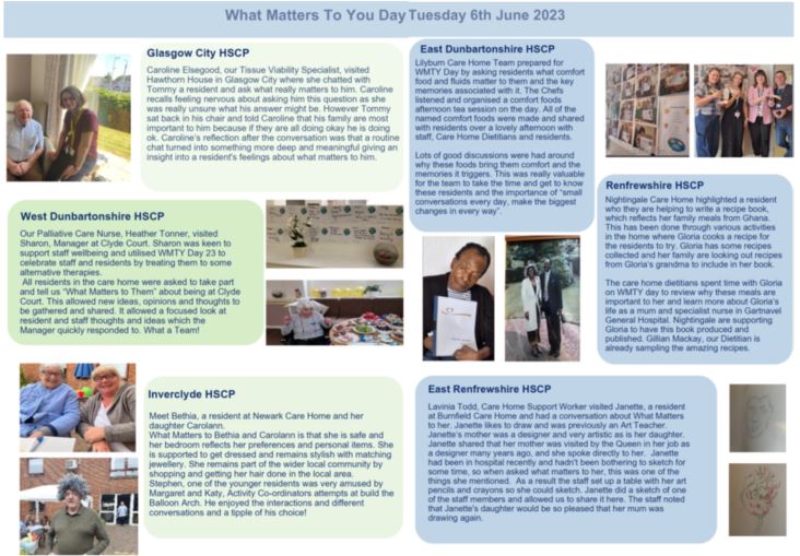 #WMTY conversations provided great insight into what matters to people #carehomes instead of what we think matters! On #WMTYDay23 staff, residents and families celebrated by sharing their stories. Below is a sample of #carehomes activity. Get involved 👇 nhsggc.scot/your-health/ca…