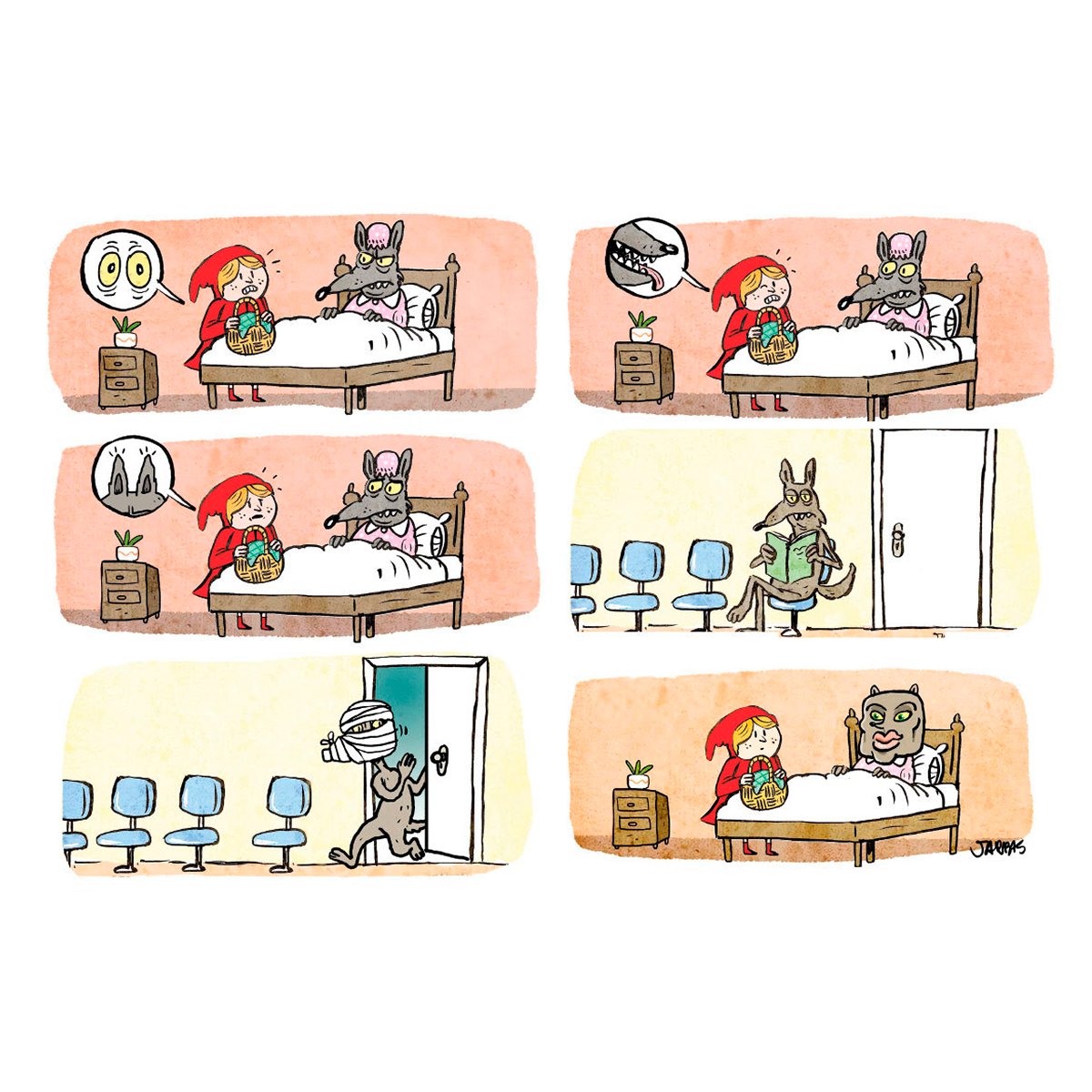 RContinente's tweet image. Na nossa edição de setembro, o cartunista Jarbas Domingos criou uma tirinha de #Humor que atravessa a nossa realidade contemporânea usando a clássica fábula da chapeuzinho vermelho. O que você achou?