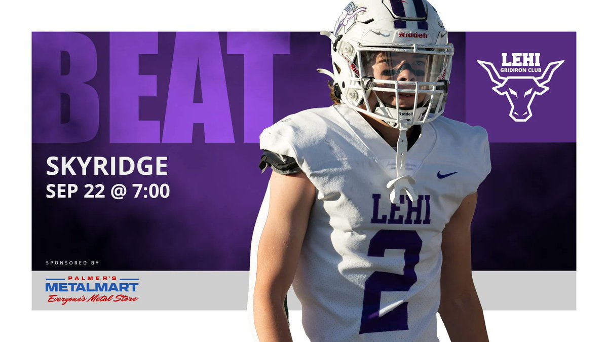 Let's go Lehi! BEAT Skyridge 7:00 pm September, 22nd! The game is being played at Lehi High School. It will be streamed at stream.lehifootball.com. @lehifootball @LehiAthletics @OfficialLehi
