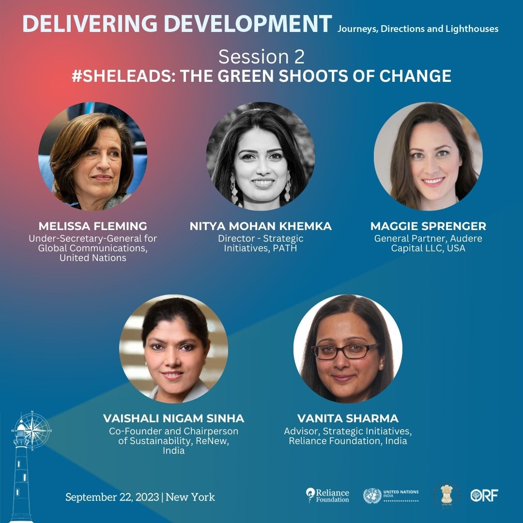 orfonline's tweet photo. Delivering Development: Journeys, Directions and Lighthouses | #SheLeads: The Green Shoots of Change

Featuring @MelissaFleming, @NityaMohanK, Maggie Sprenger, @vnigamsinha & @drvanitasharma.

September 22 | New York

Register here: https://t.co/h6okXlj9ig

@ril_foundation @UNinIndia @IndiaUNNewYork