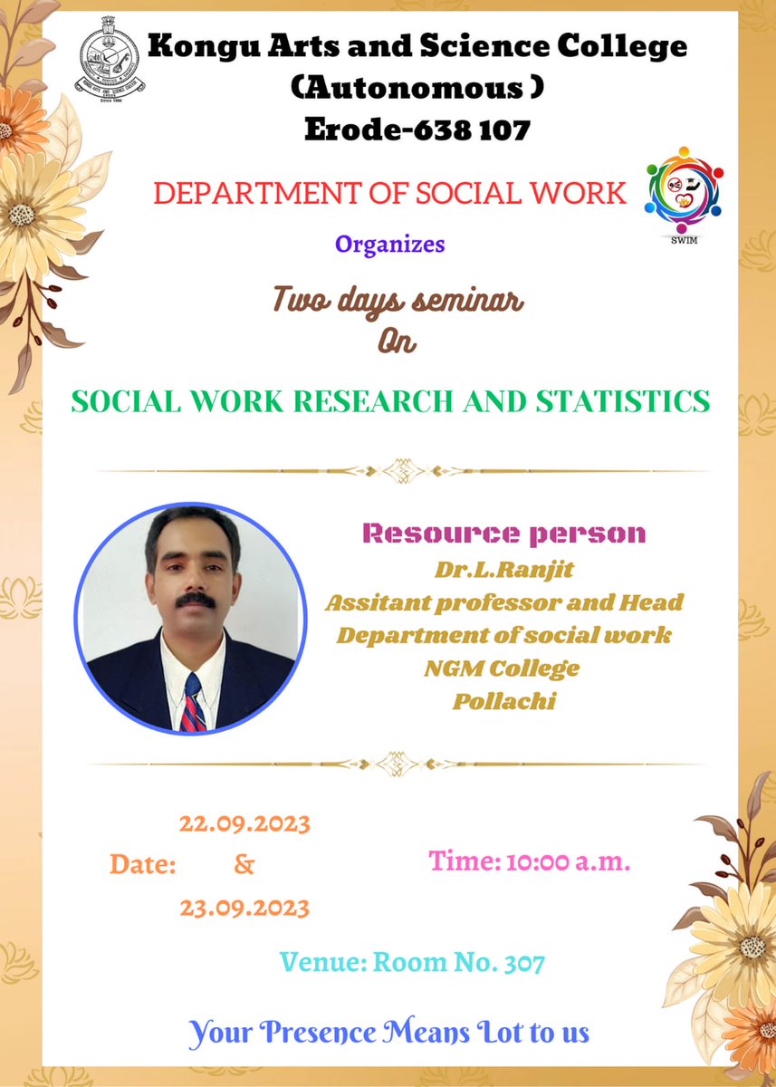 kongusocialwork's tweet photo. Empowering Change through Data

Here comes the two days seminar on Social Work Research &amp; Statistics Workshop 💼📊 

#SWResearch #DataForChange #EmpowermentThroughStats #kasc #kascsocialwork #kascmsw #msw #socialwork #futuresocialworkers #work #workshop #ngm #college https://t.co/qgnT8f32Lz