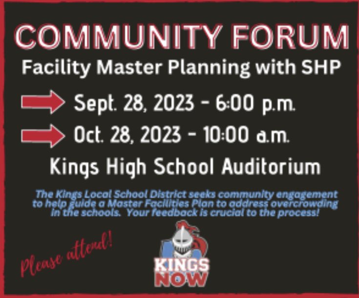 The future of Kings is coming soon! Please join us for these community nights to learn about the Master Facilities Plan. <a href="/Kings_Schools/">Kings Local Schools</a>