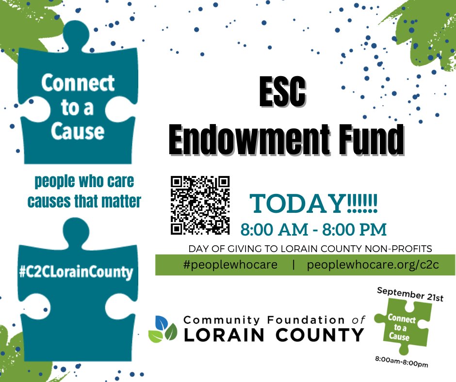 It is Connect to a Cause Day! 

From 8:00 AM - 8:00 PM, you can support the ESC Endowment Fund through @connectcarematr’s Day of Giving. 

Scan the QR code in the graphic to help us provide grants to educators in their pursuit of educational excellence. 
#peoplewhocare