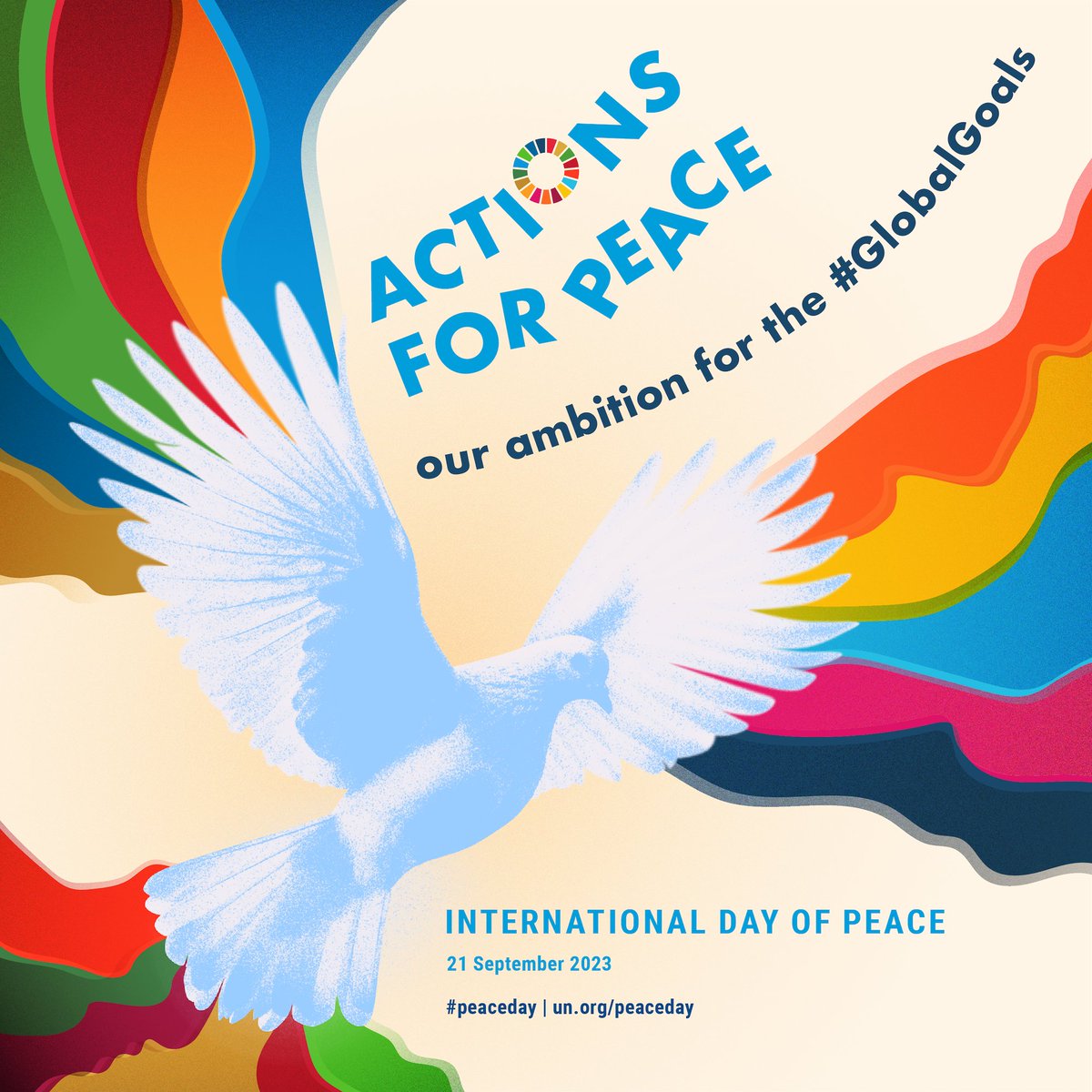 This year’s #InternationalDayOfPeace2023 theme Actions for Peace: Our Ambition for the #GlobalGoals is a clarion call to #Act4SDGs. 

#GlobalPeace accelerates the momentum towards a thriving and inclusive society united to make the 2030 Agenda a reality.

#PeaceDay #Action4Peace
